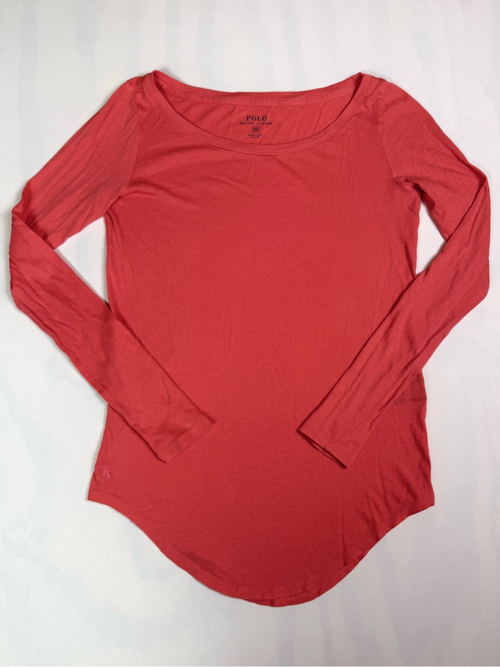 Polo Ralph Lauren Women’s XS Coral Long Sleeve Cotton Tee Soft Curved Hem
